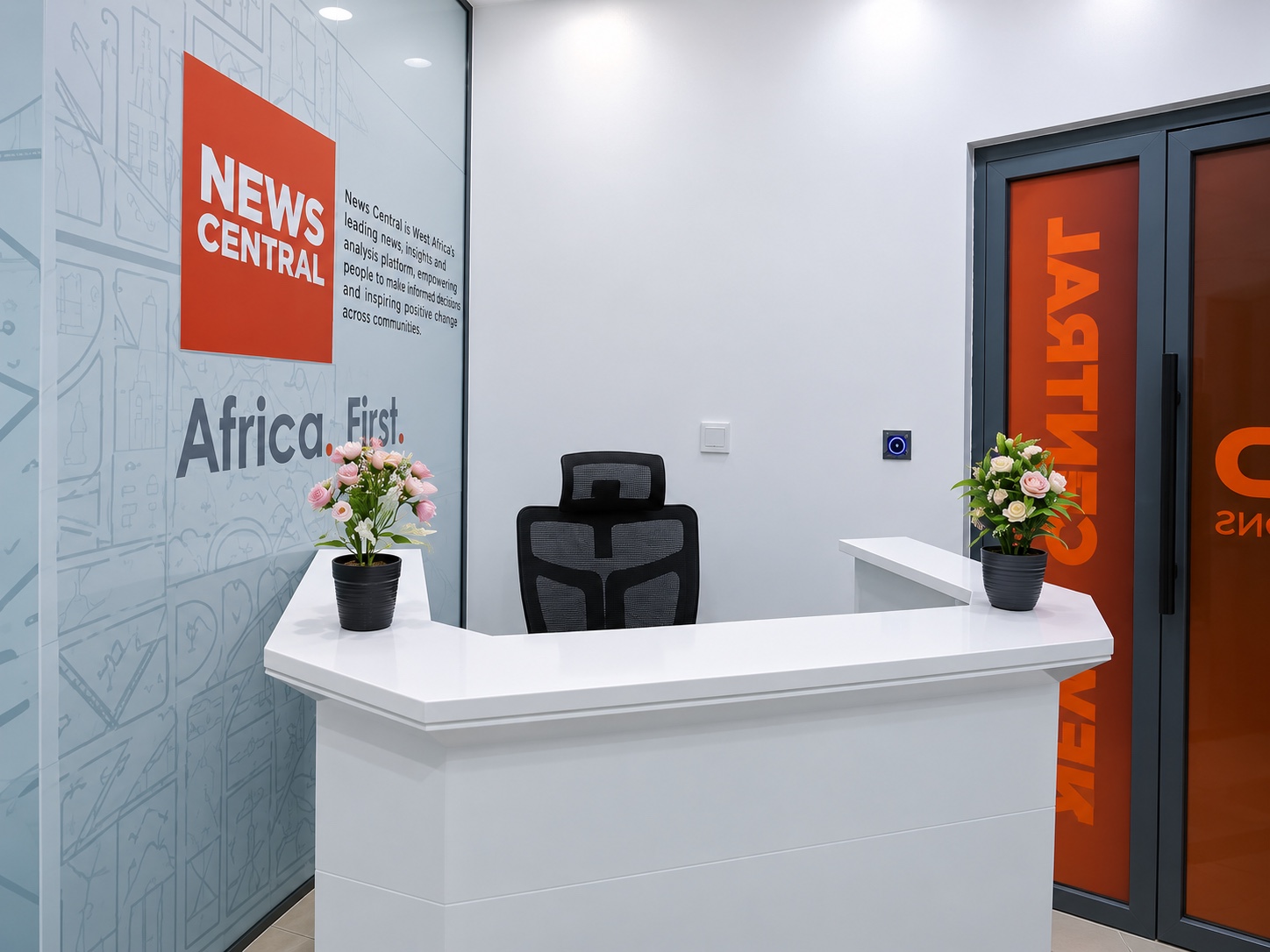 News Central Abuja reception desk and company signage