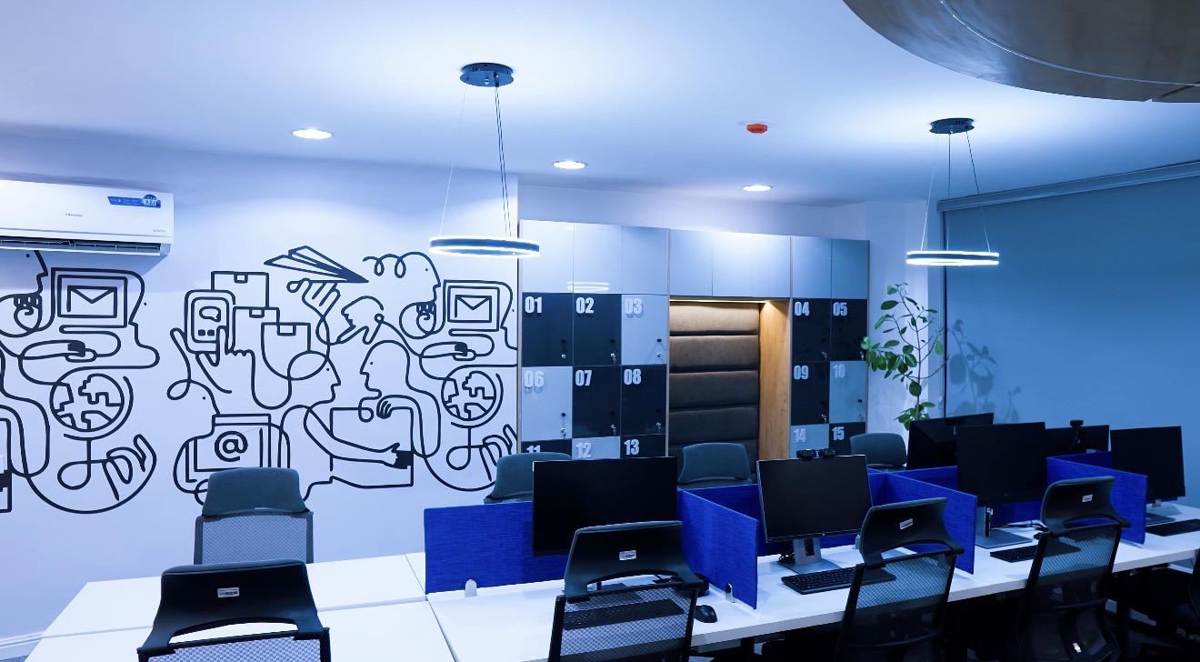 Roche Abuja lockers and blue-partitioned workstations